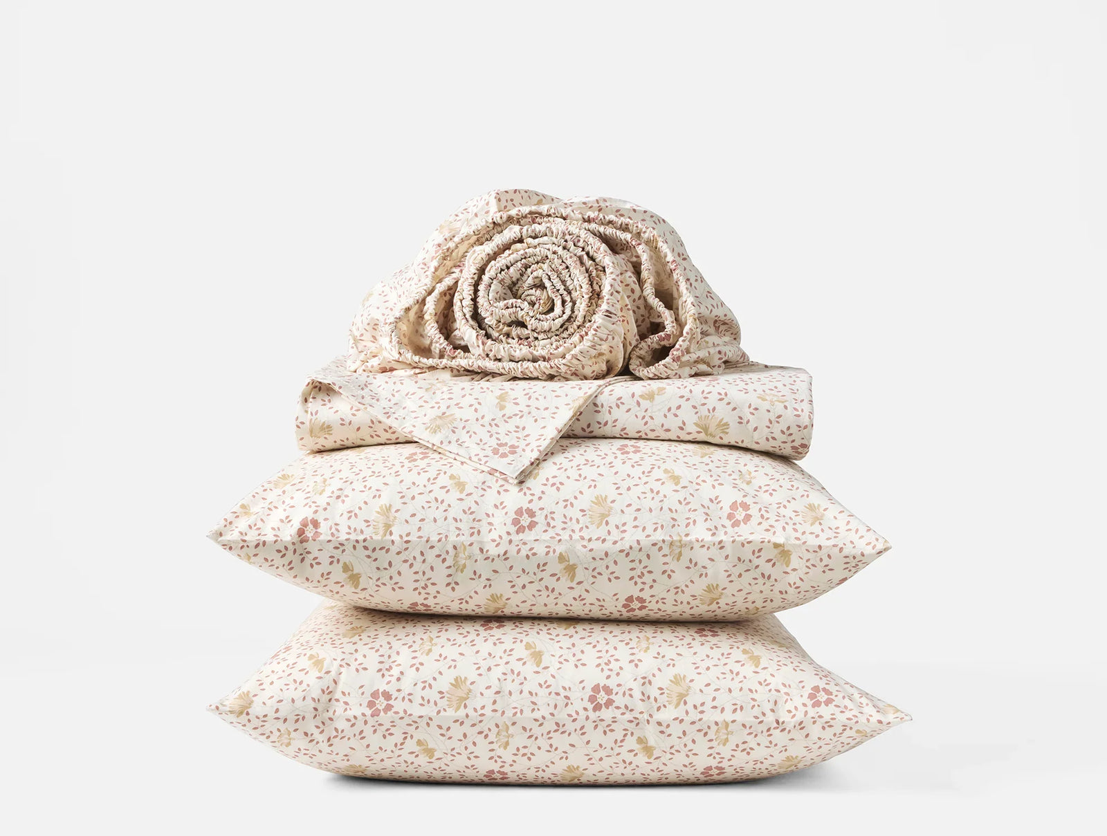 Coyuchi Cal King Praline Meadow Organic Print Percale Sheet Set