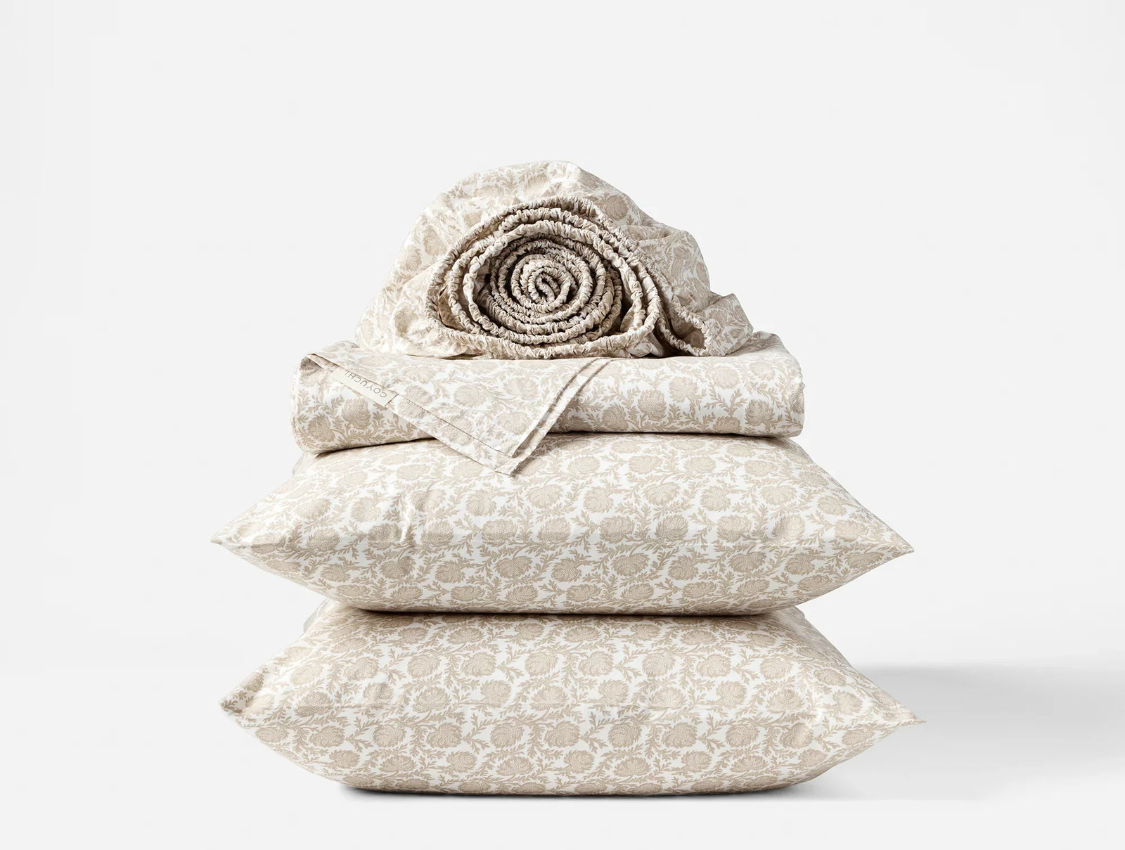 Coyuchi Queen Shell Robles Organic Print Percale Sheet Set
