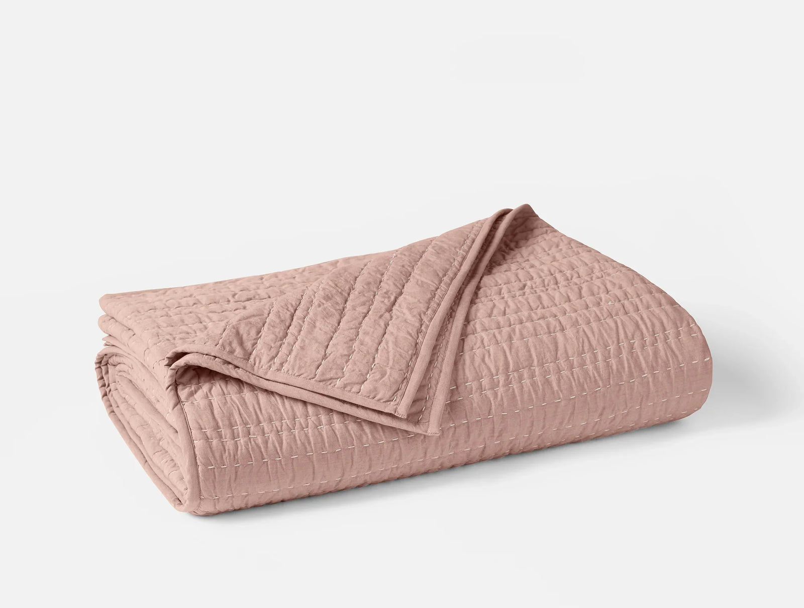 Coyuchi King Praline Chambray Channel Handstitched Organic Quilt