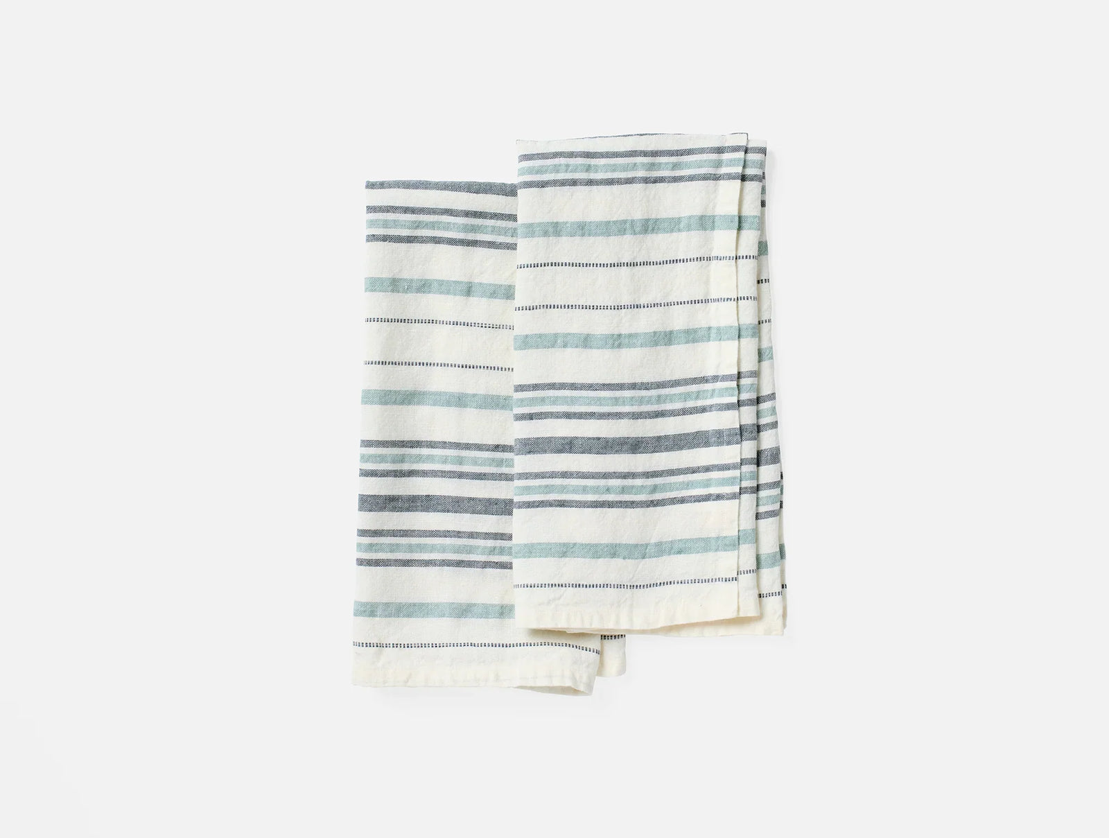 Coyuchi Soft White Gulf Stripe Mojave Organic Kitchen Towels, Set of 2