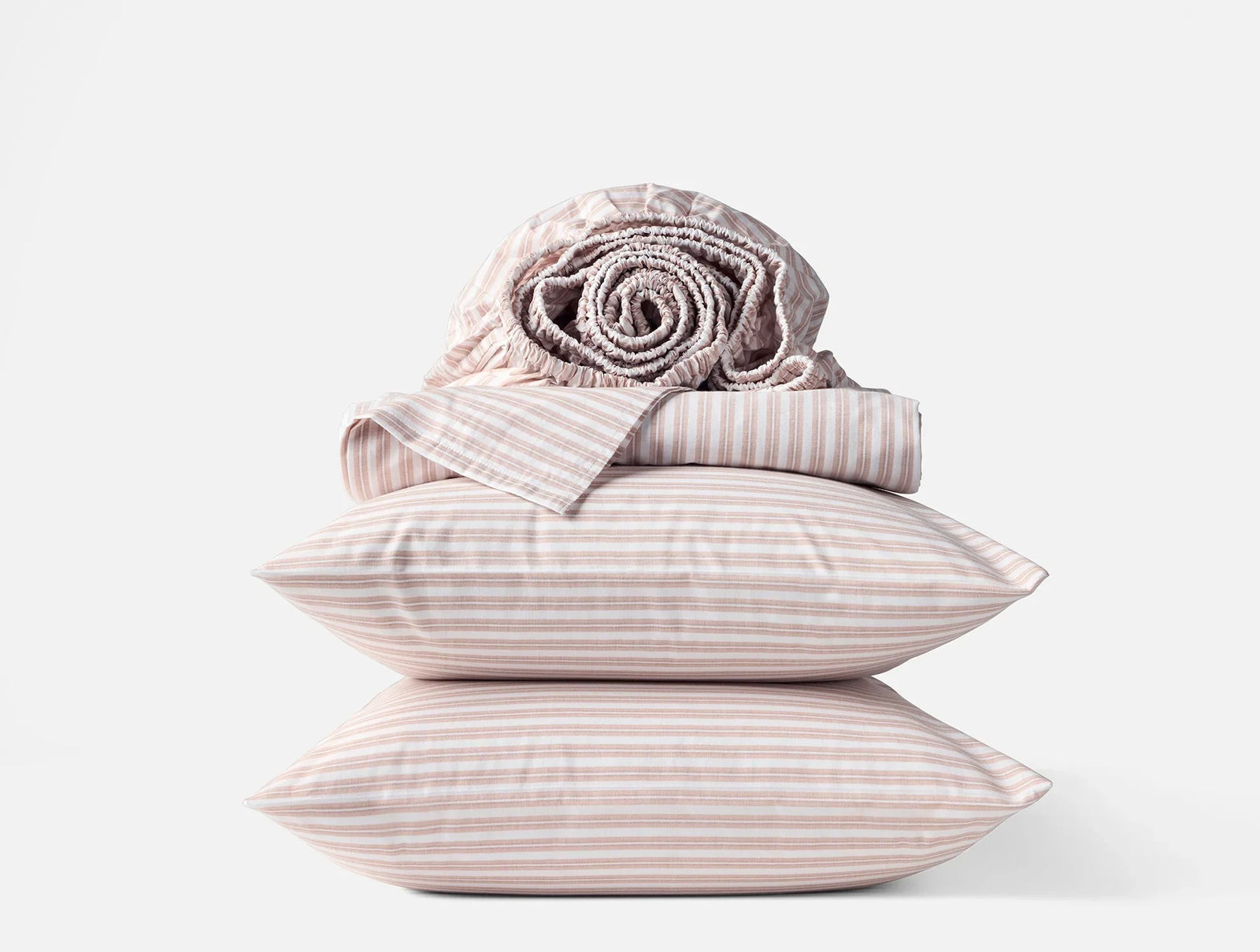 Coyuchi Full Praline Stripe Organic Crinkled Percale Sheet Set