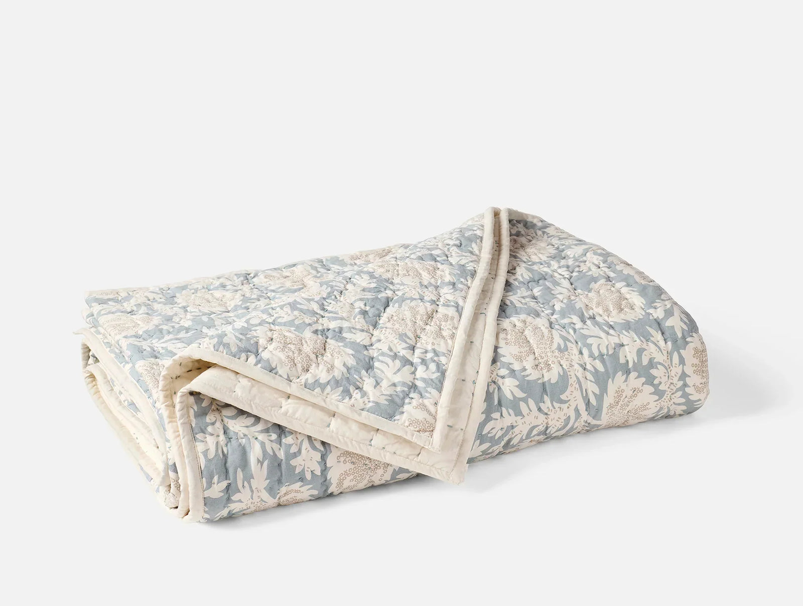 Coyuchi Full Queen Tidal w Khaki Robles Handstitched Organic Quilt