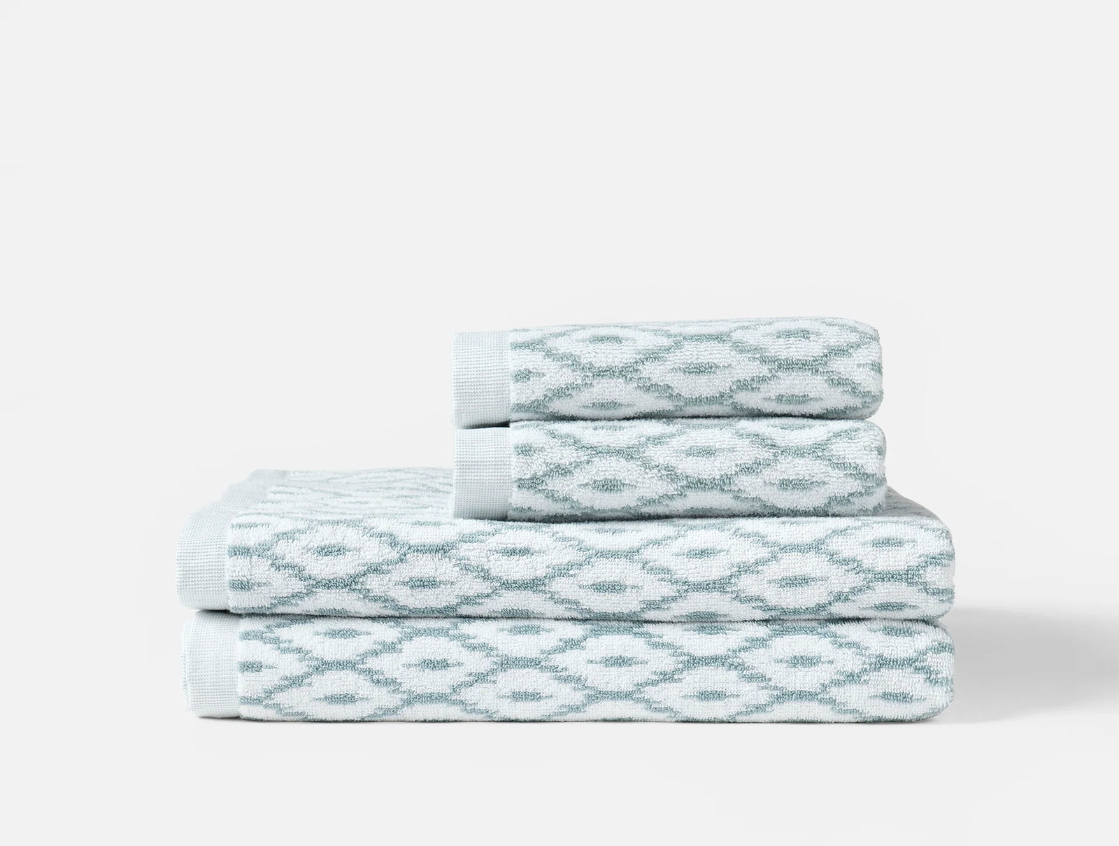 Coyuchi 4 pc Set Alpine White Pacific Blue Stinson Organic Towels