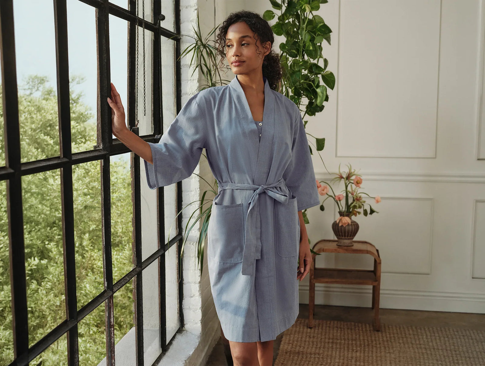 Coyuchi Large Indigo Chambray Women’s Isla Organic Cotton Robe