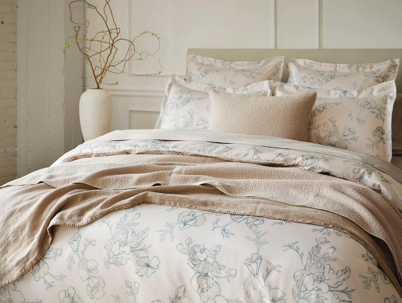 Coyuchi Full Queen Sand Dollar Cerulean Romneya Organic Print Duvet Cover