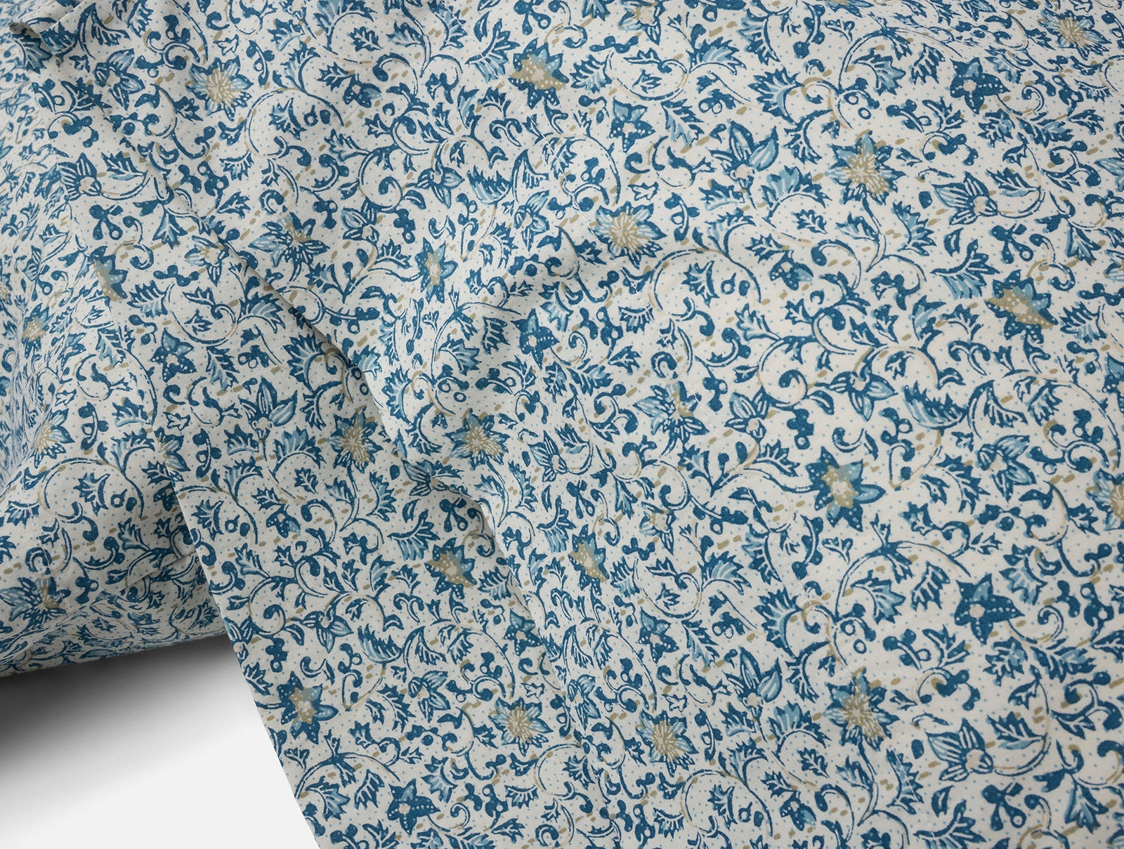 Coyuchi King Pilllowcase Set Indigo Asterid Organic Print Percale Sheet Set