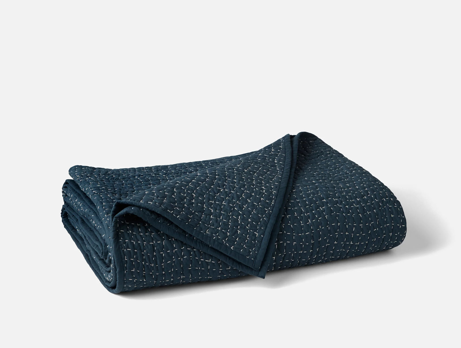 Coyuchi Full Queen Midnight Indigo Pebbled Handstitched Organic Quilt