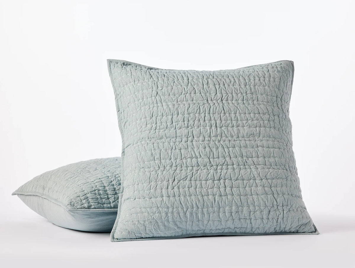 Coyuchi Sham - Euro Surf Chambray Channel Handstitched Organic Quilt