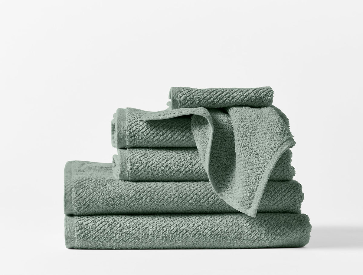 Coyuchi Towel Set - 6 Sage Air Weight Organic Towels &amp; Bath Mats