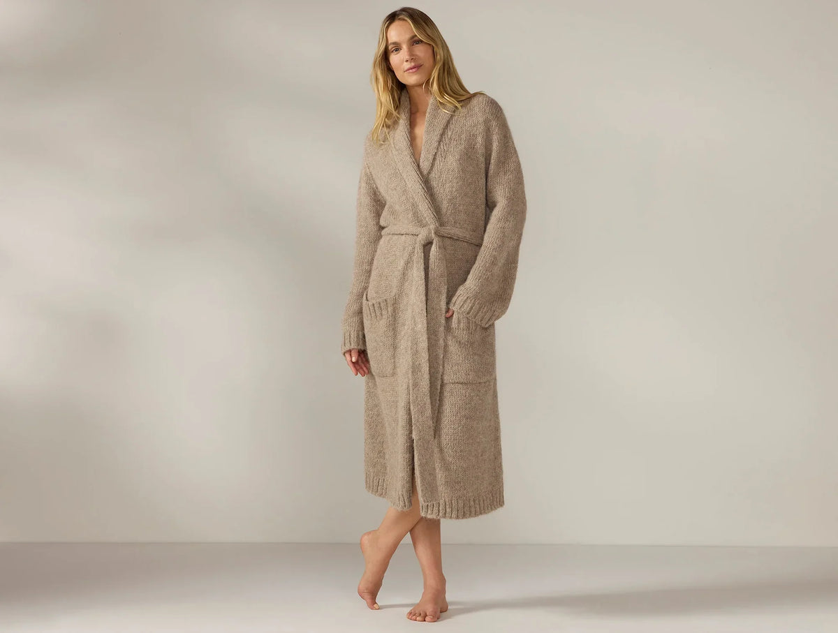 Coyuchi Small Taupe Heather Women's Andes Suri Alpaca Knit Robe