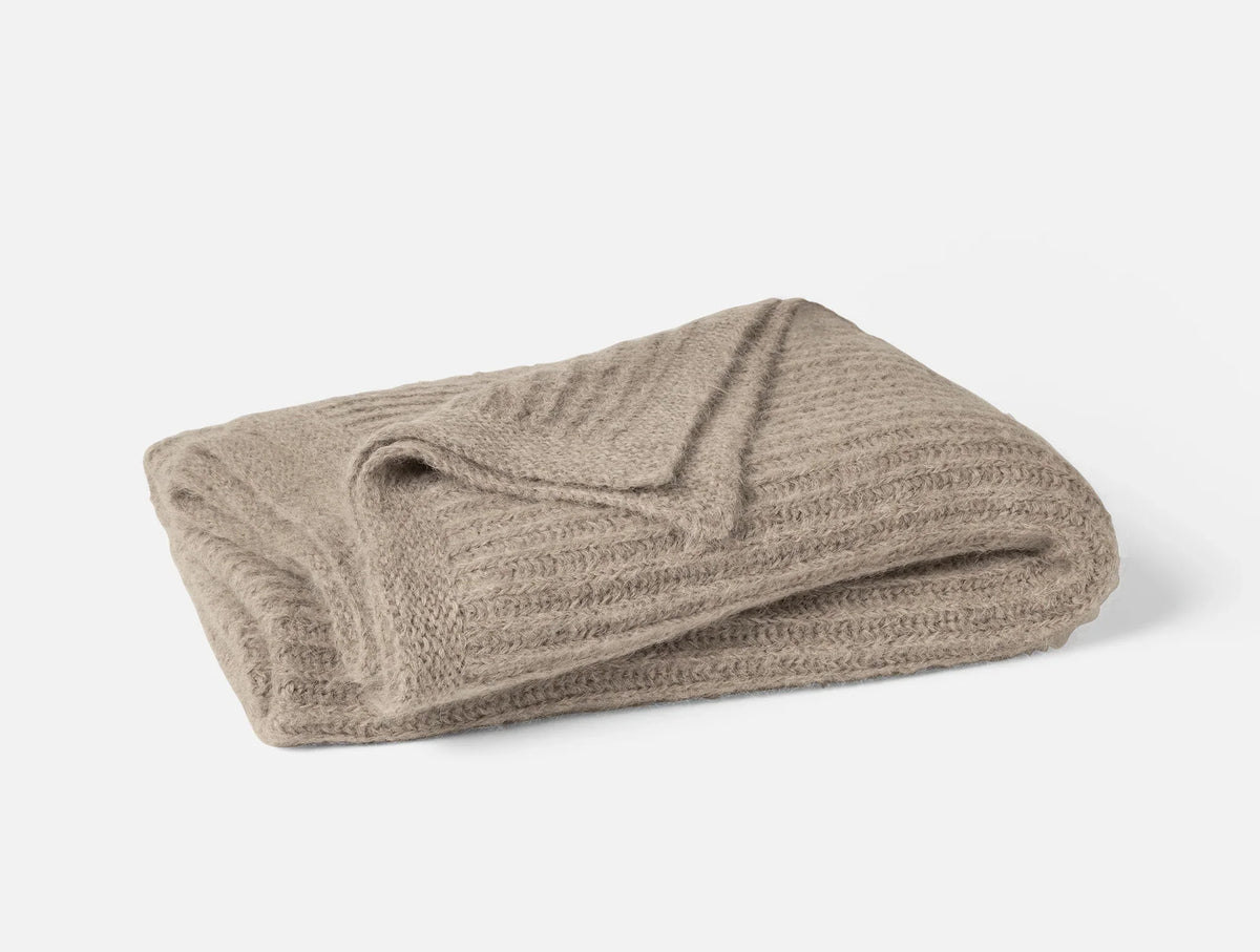 Coyuchi Taupe Heather Andes Suri Alpaca Knit Throw