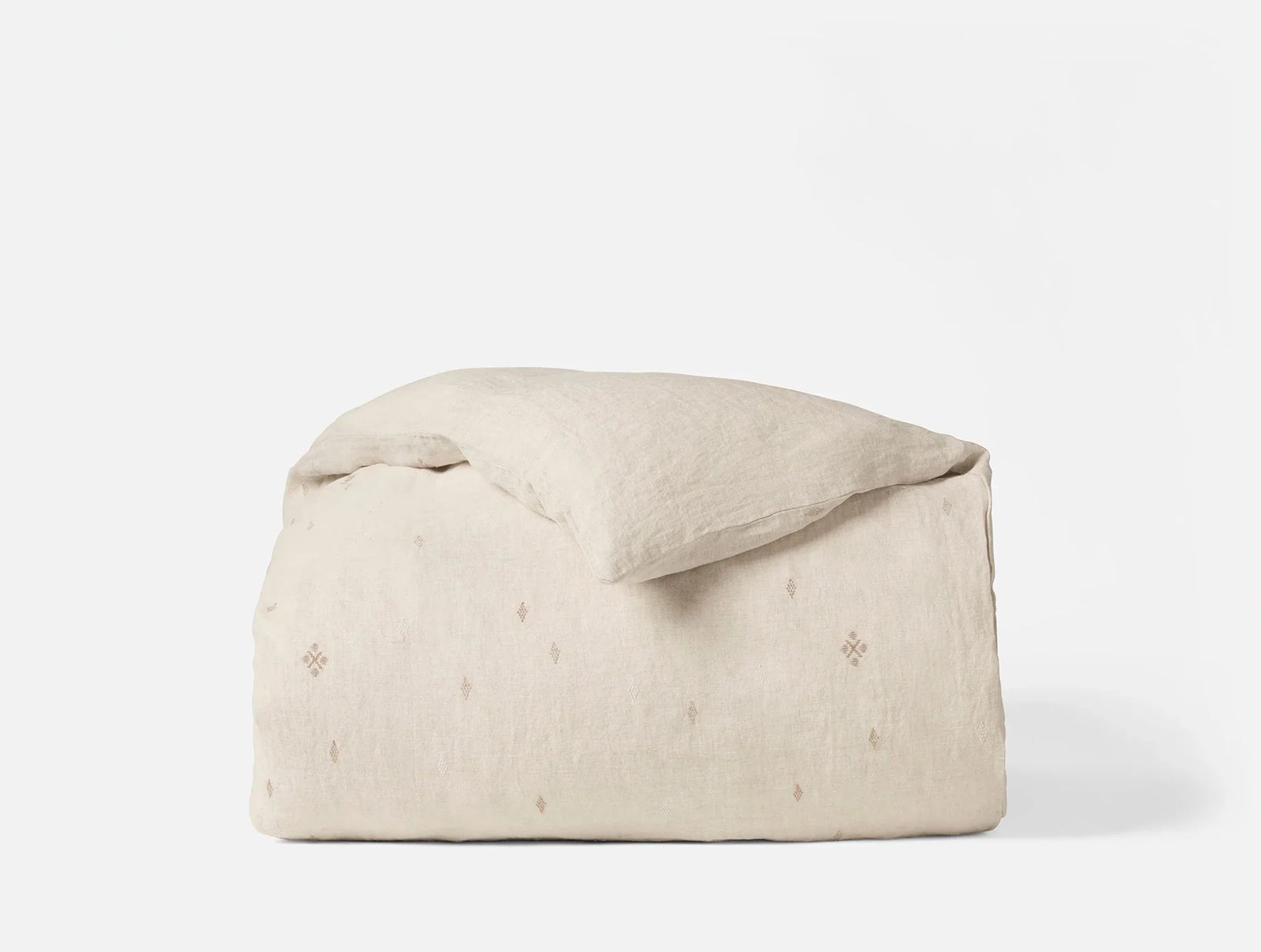 Coyuchi Full Queen Natural Chambray w Multi Cambria Embroidered Organic Linen Duvet Cover