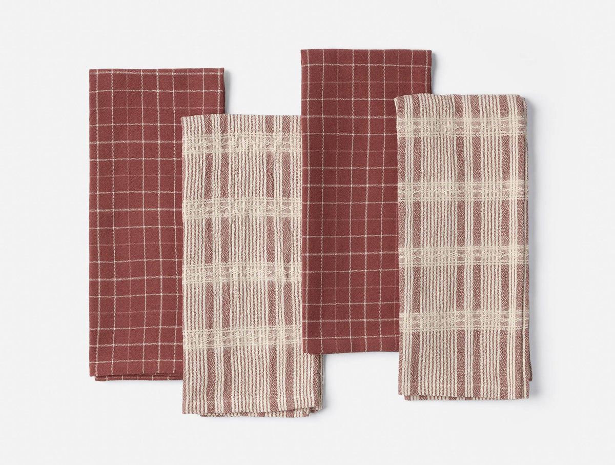 Coyuchi Garnet Clarendon Organic Kitchen Towels, Set of 4