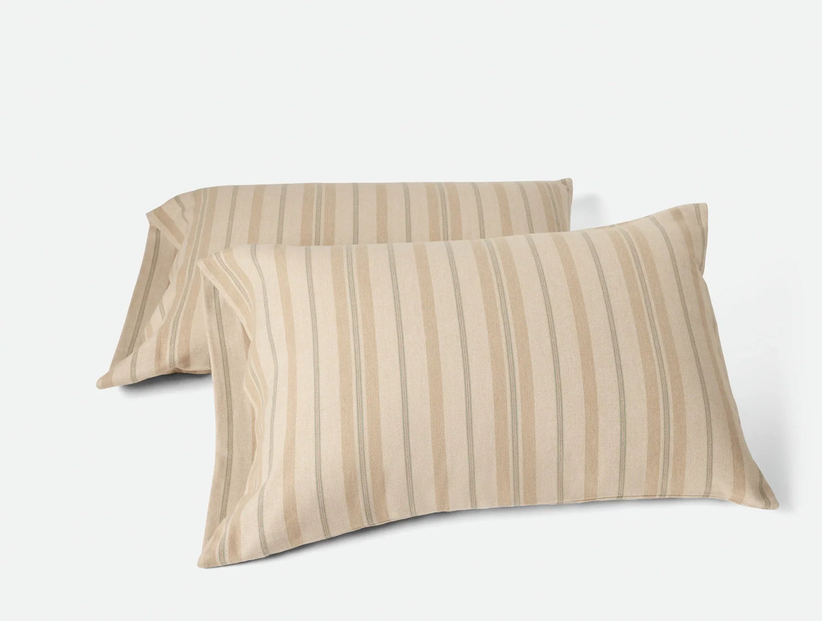 Coyuchi Pillowcase- Standard Fawn Ribbon Stripe Cloud Brushed Organic Flannel Sheet Set