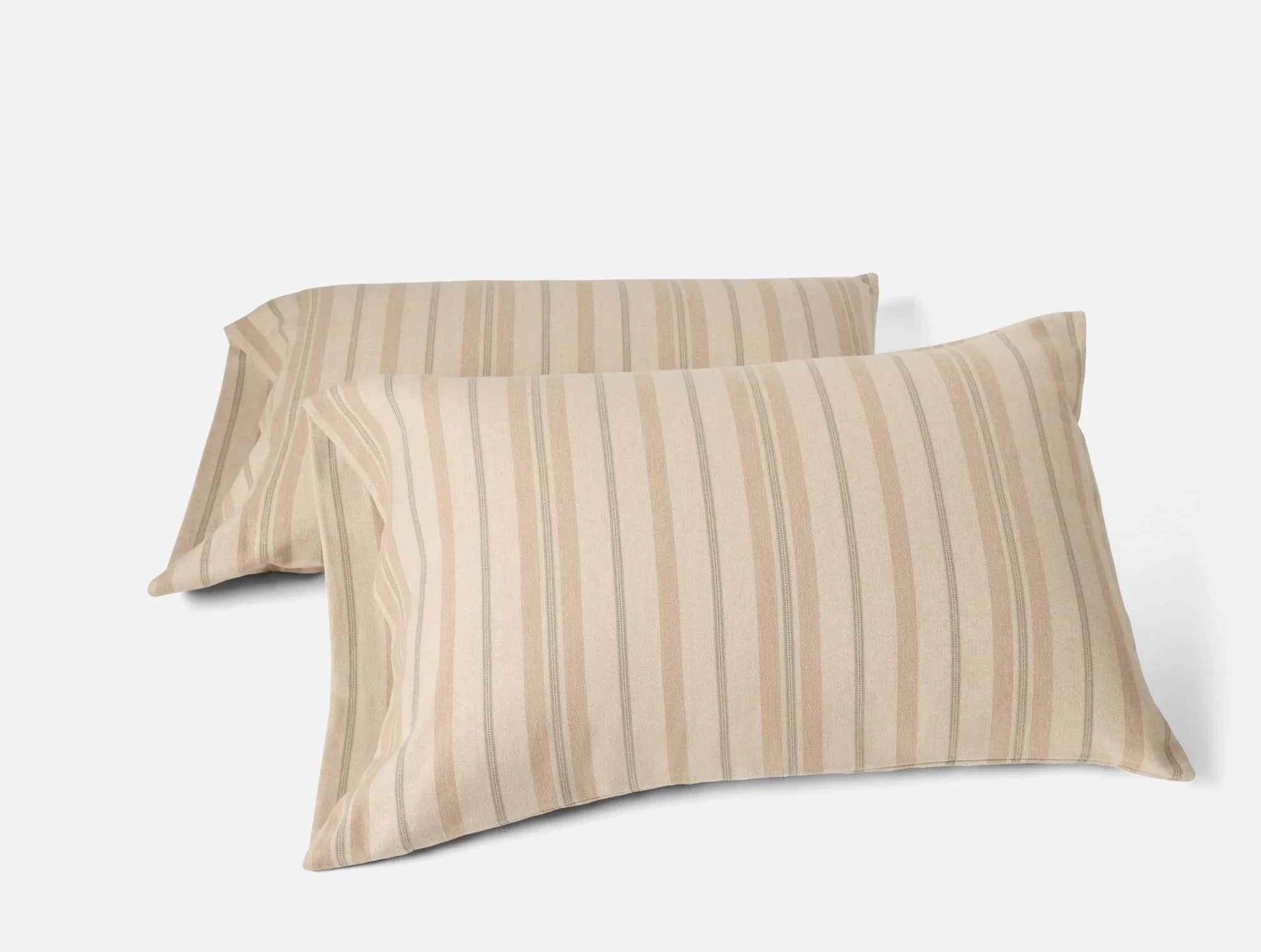 Coyuchi Pillowcase- Standard Fawn Ribbon Stripe Cloud Brushed Organic Flannel Sheet Set
