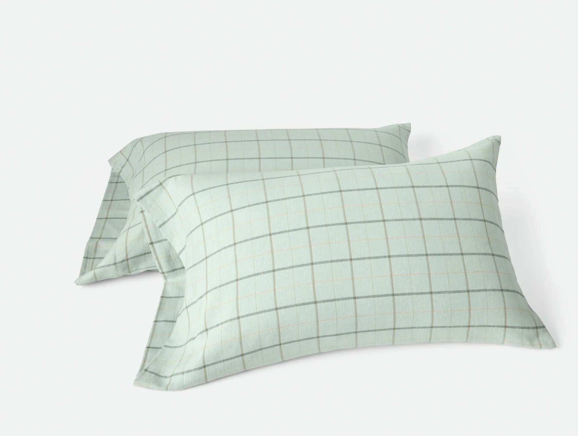 Coyuchi Pillowcase- Standard Seafoam Windowpane Cloud Brushed Organic Flannel Sheet Set
