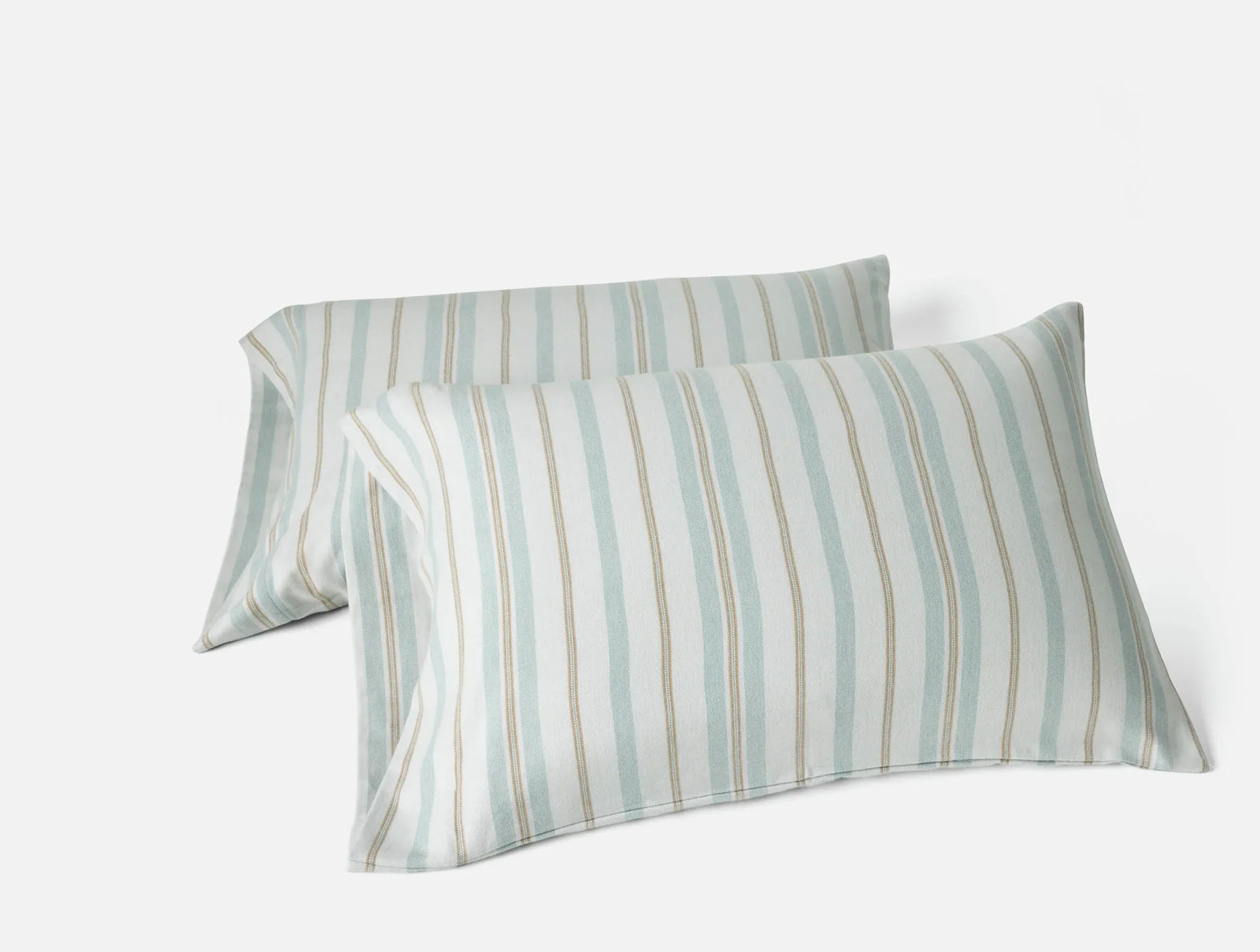 Coyuchi Pillowcase- Standard Seal Ribbon Stripe Cloud Brushed Organic Flannel Sheet Set