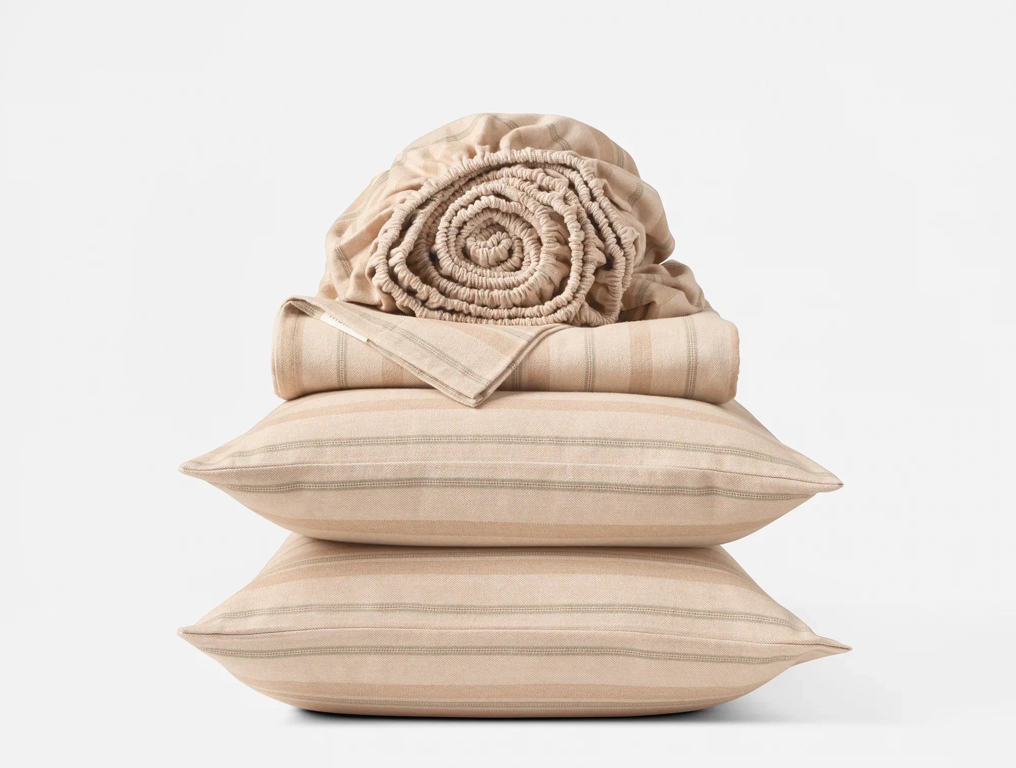 Coyuchi Full Fawn Ribbon Stripe Cloud Brushed Organic Flannel Sheet Set