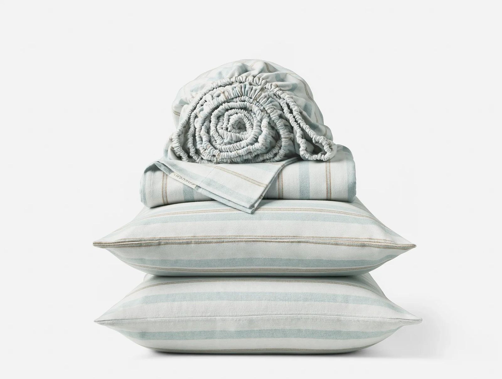 Coyuchi Twin Seal Ribbon Stripe Cloud Brushed Organic Flannel Sheet Set
