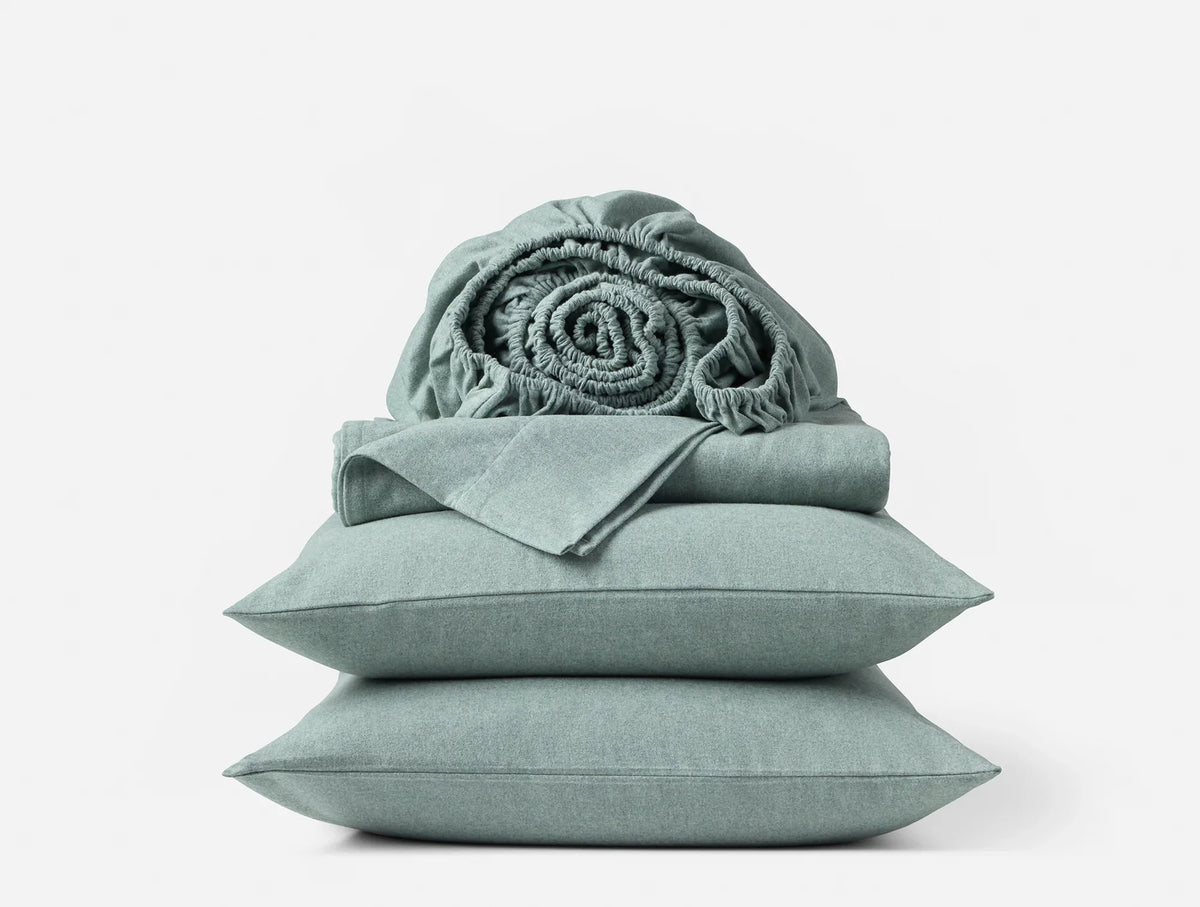 Coyuchi Twin Thyme Heather Cloud Brushed Organic Flannel Sheet Set