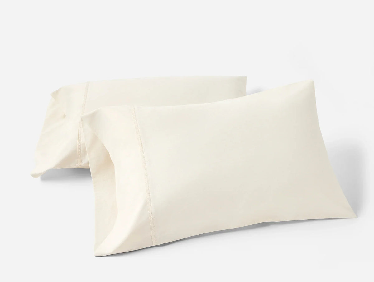 Coyuchi Pillowcase set - Standard Queen Undyed Scalloped Cloud Soft Organic Sateen Sheet Set