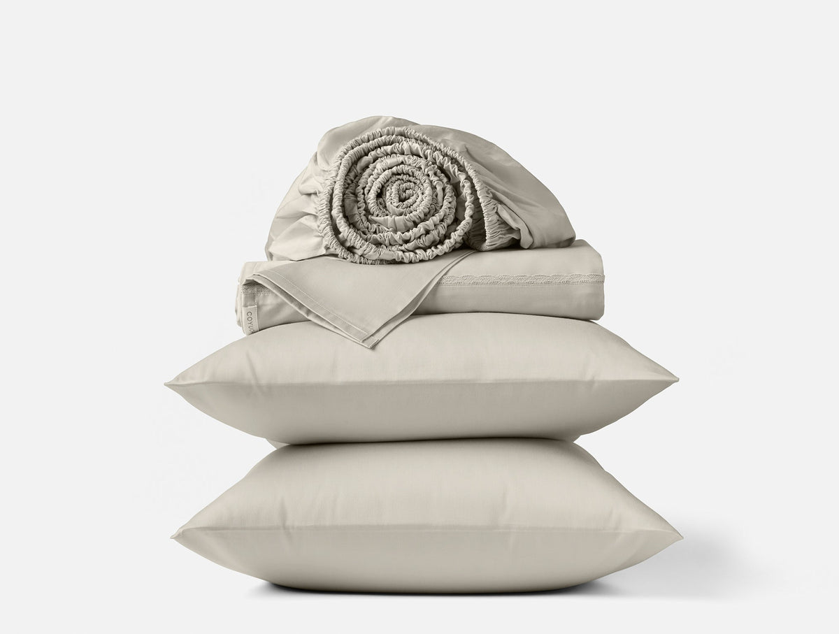 Coyuchi Stone Scalloped Cloud Soft Organic Sateen Sheet Set