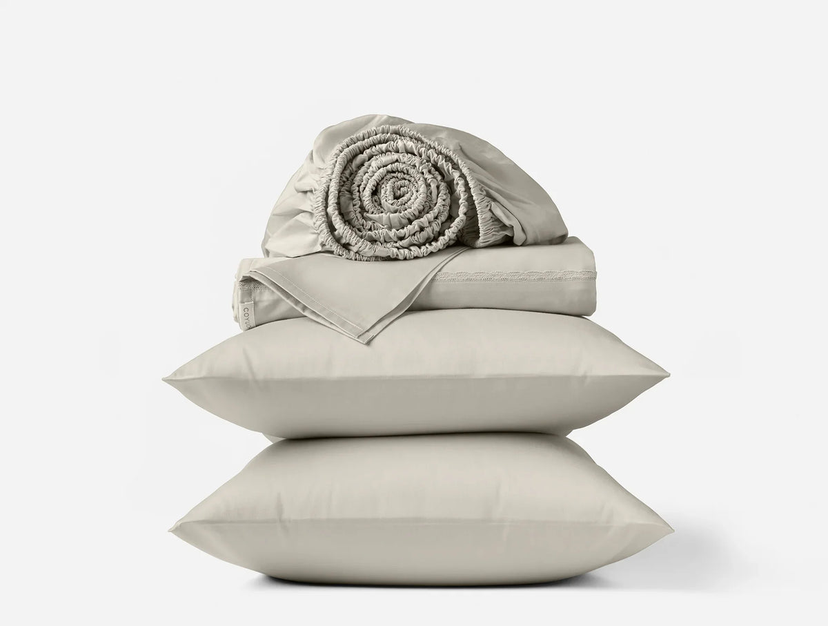 Coyuchi Queen Stone Scalloped Cloud Soft Organic Sateen Sheet Set