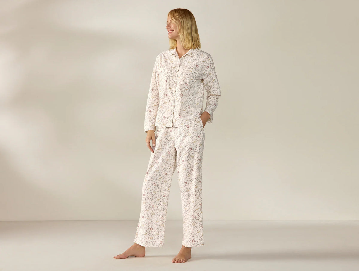 Coyuchi Small Praline Meadow Women's Isla Organic Cotton Long Sleeve Pajama Set