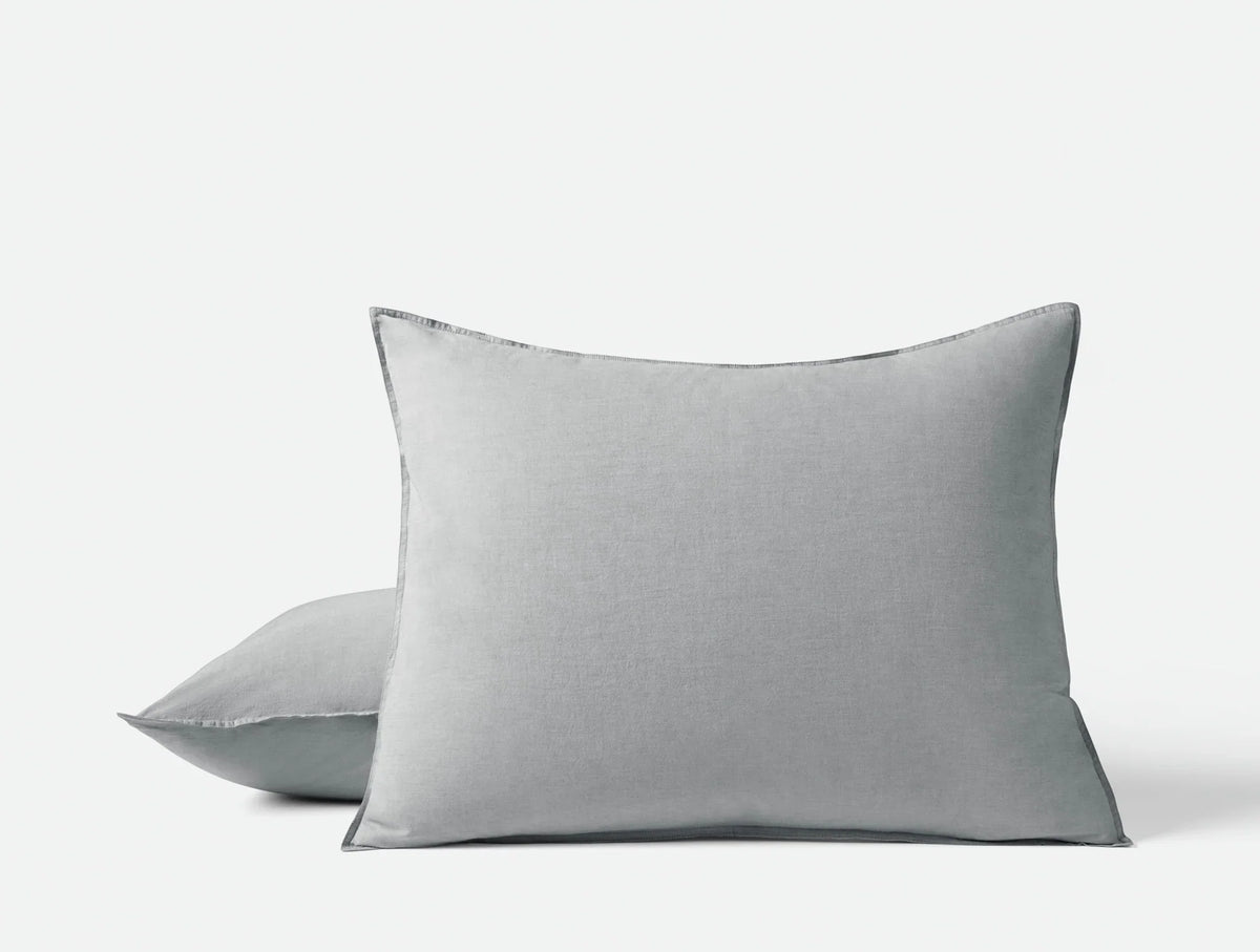 Coyuchi King Sham Graphite Chambray Organic Crinkled Percale Duvet Cover