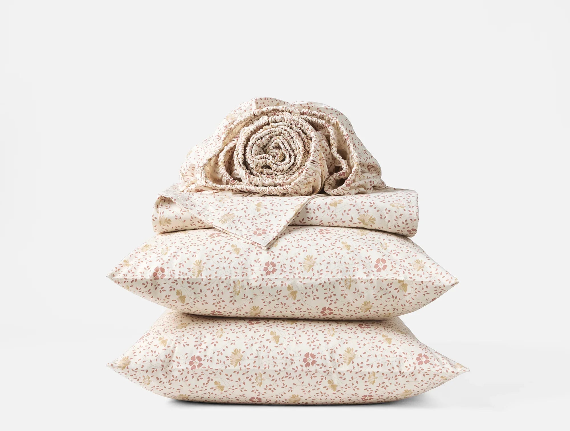 Coyuchi King Praline Meadow Organic Print Percale Sheet Set
