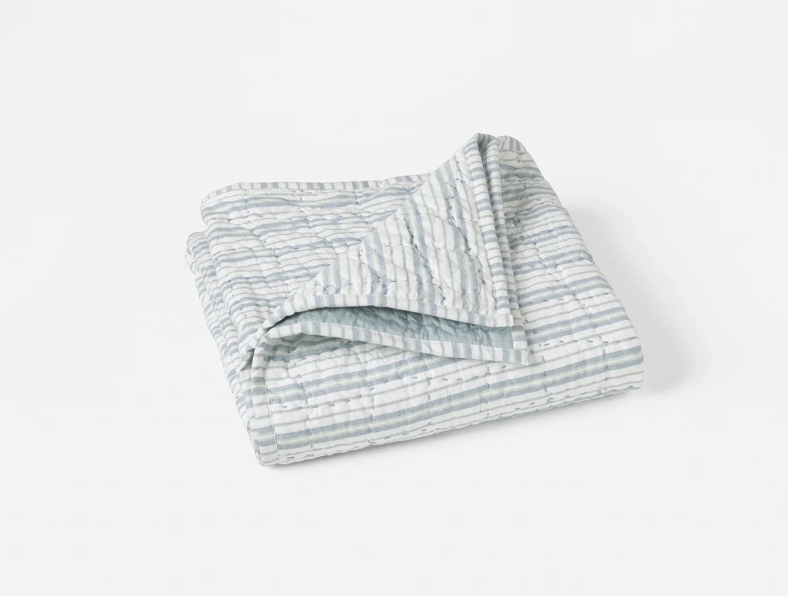 Coyuchi Pacific Blue Stripe Pebbled Handstitched Organic Toddler Quilt