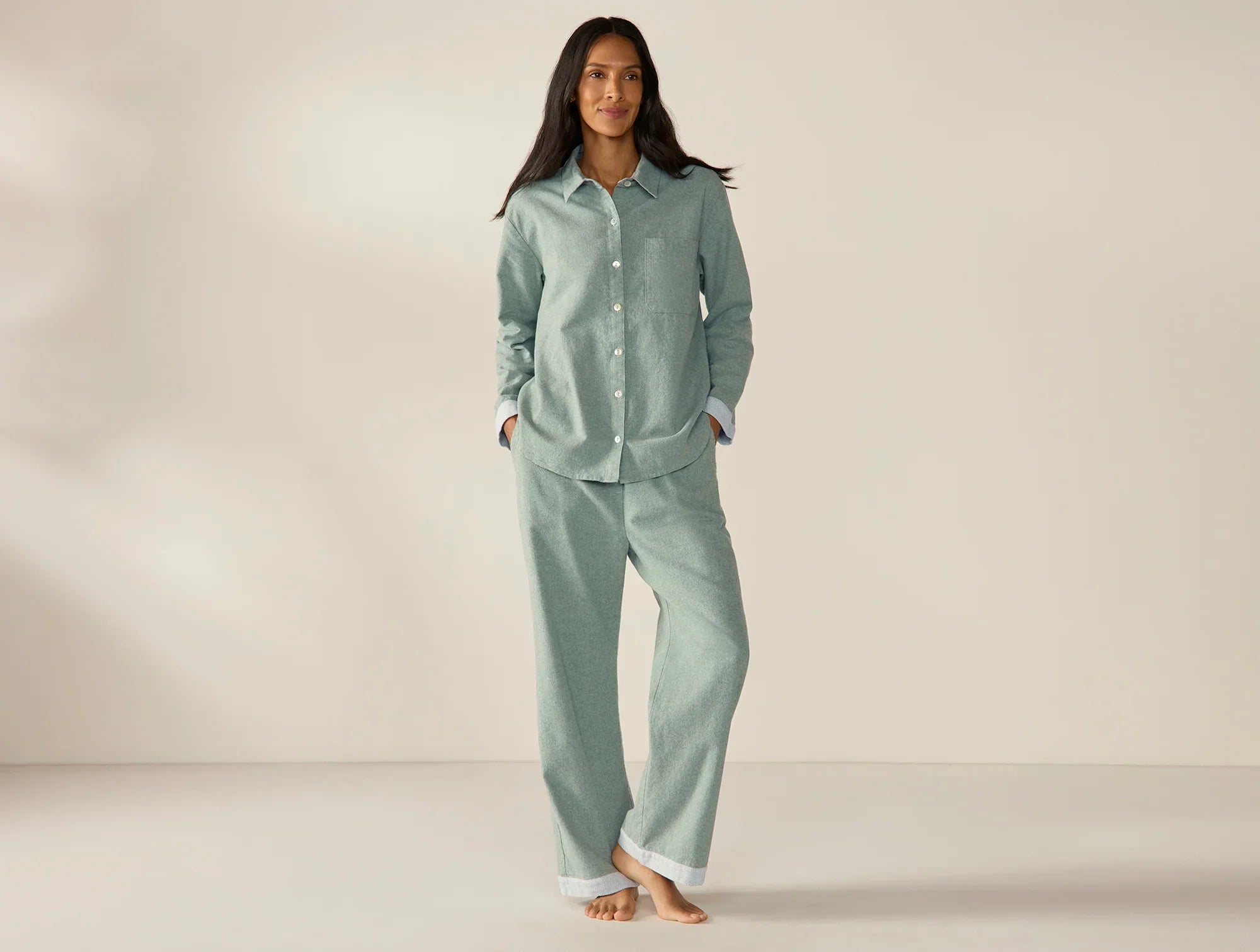 Coyuchi Medium Thyme Heather Women's Cloud Brushed Organic Flannel Pajama Set