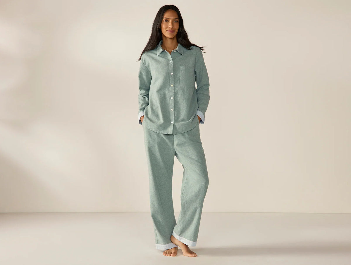 Coyuchi Large Thyme Heather Women&#39;s Cloud Brushed Organic Flannel Pajama Set