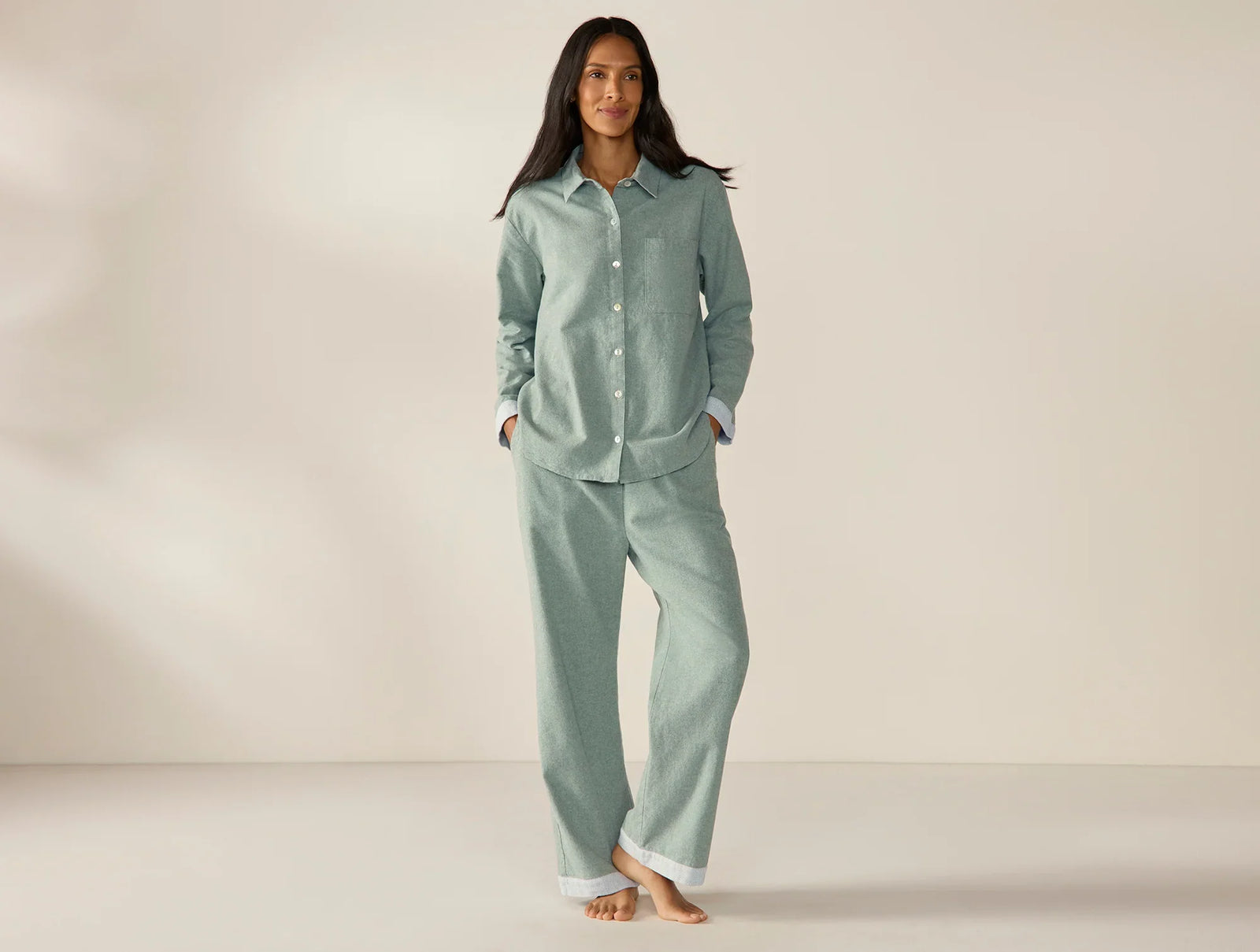 Coyuchi Large Thyme Heather Women's Cloud Brushed Organic Flannel Pajama Set