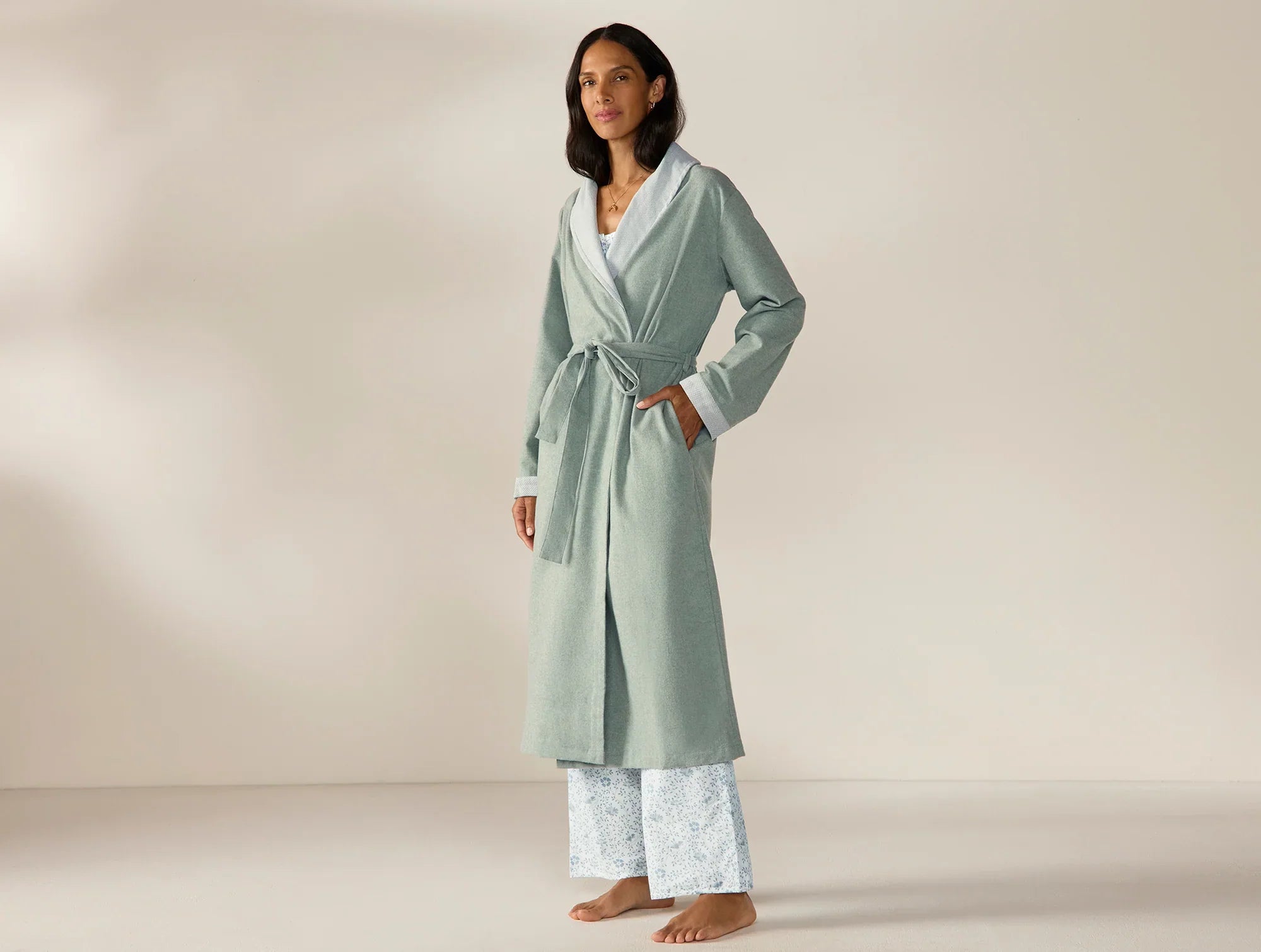 Coyuchi Large Thyme Heather Women's Cloud Brushed Organic Flannel Robe