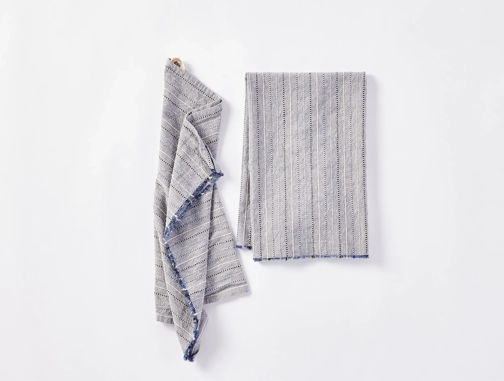 Coyuchi Blue Jay Fringe Stripe Organic Hand Towel, Set Of 2