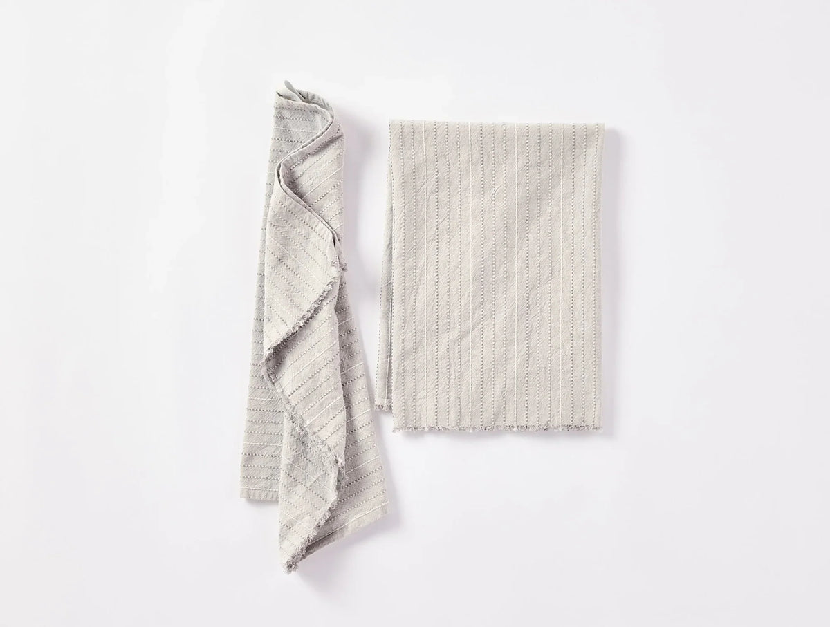 Coyuchi Neutrals Fringe Stripe Organic Hand Towel, Set Of 2