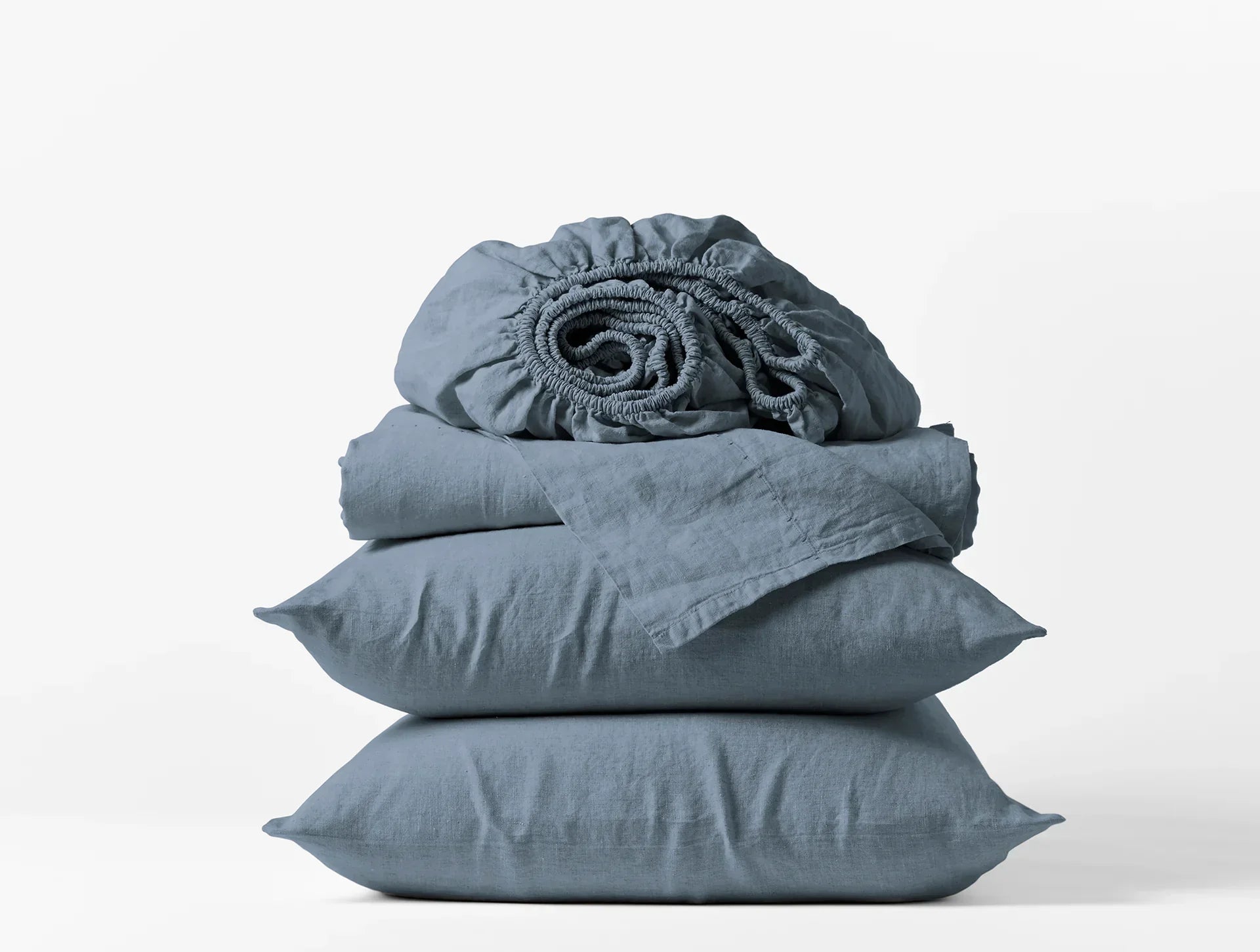 Coyuchi Harbor Blue Organic Relaxed Linen Sheet Set