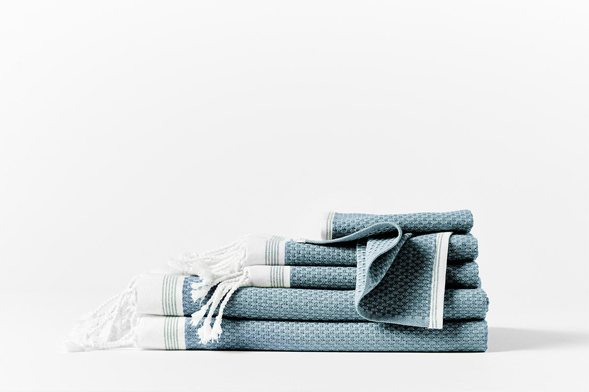 Coyuchi Aquamarine w Sea Spray Mediterranean Organic Towels