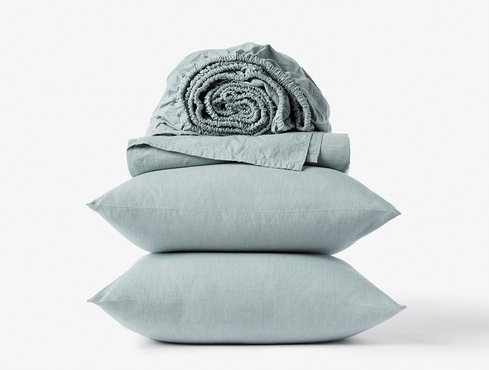 Coyuchi Surf Chambray Organic Crinkled Percale Sheet Set