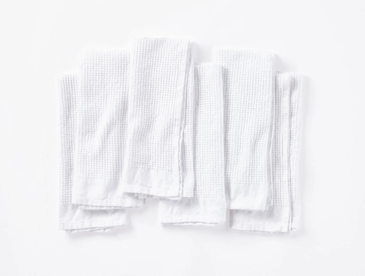 Coyuchi Alpine White Organic Waffle Kitchen Towels, Set of 6