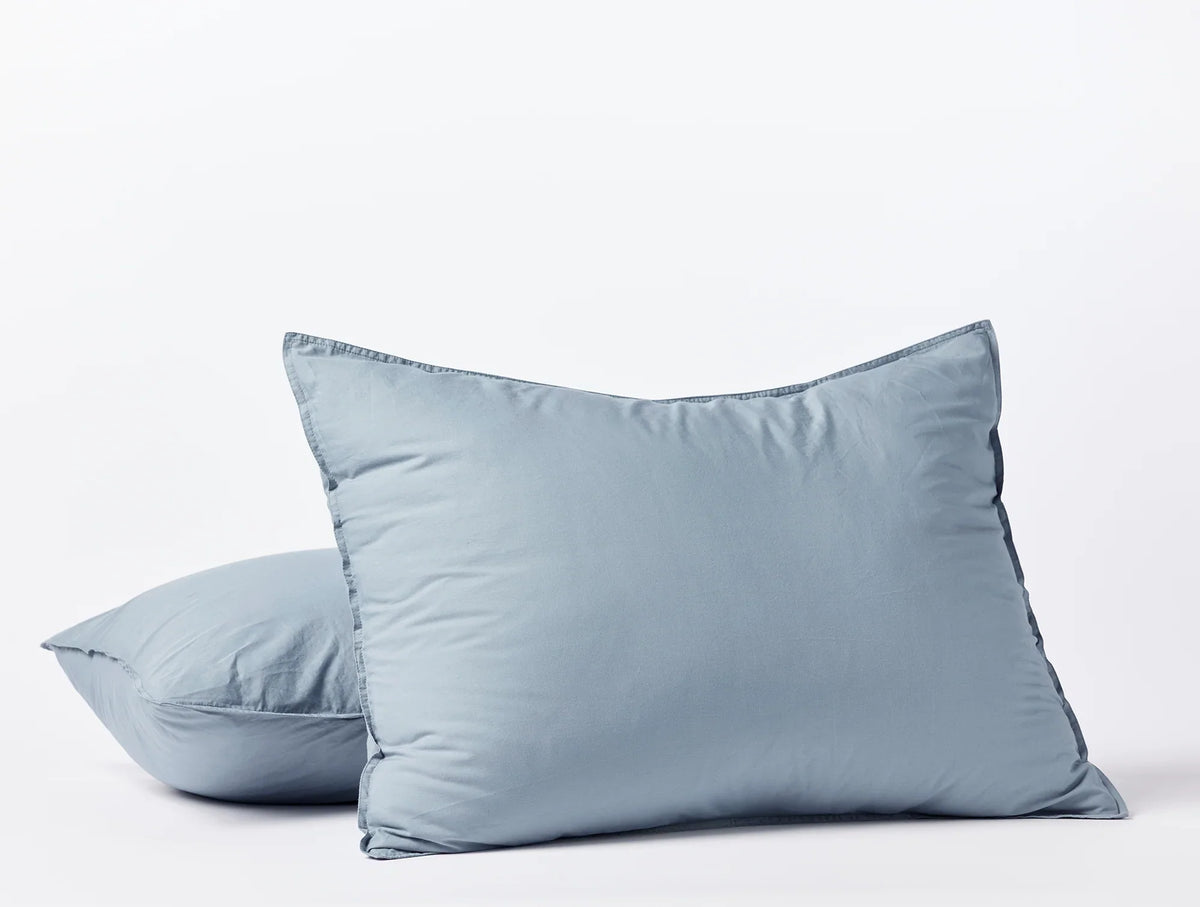 Coyuchi Standard Sham Steel Blue Organic Crinkled Percale Duvet Cover