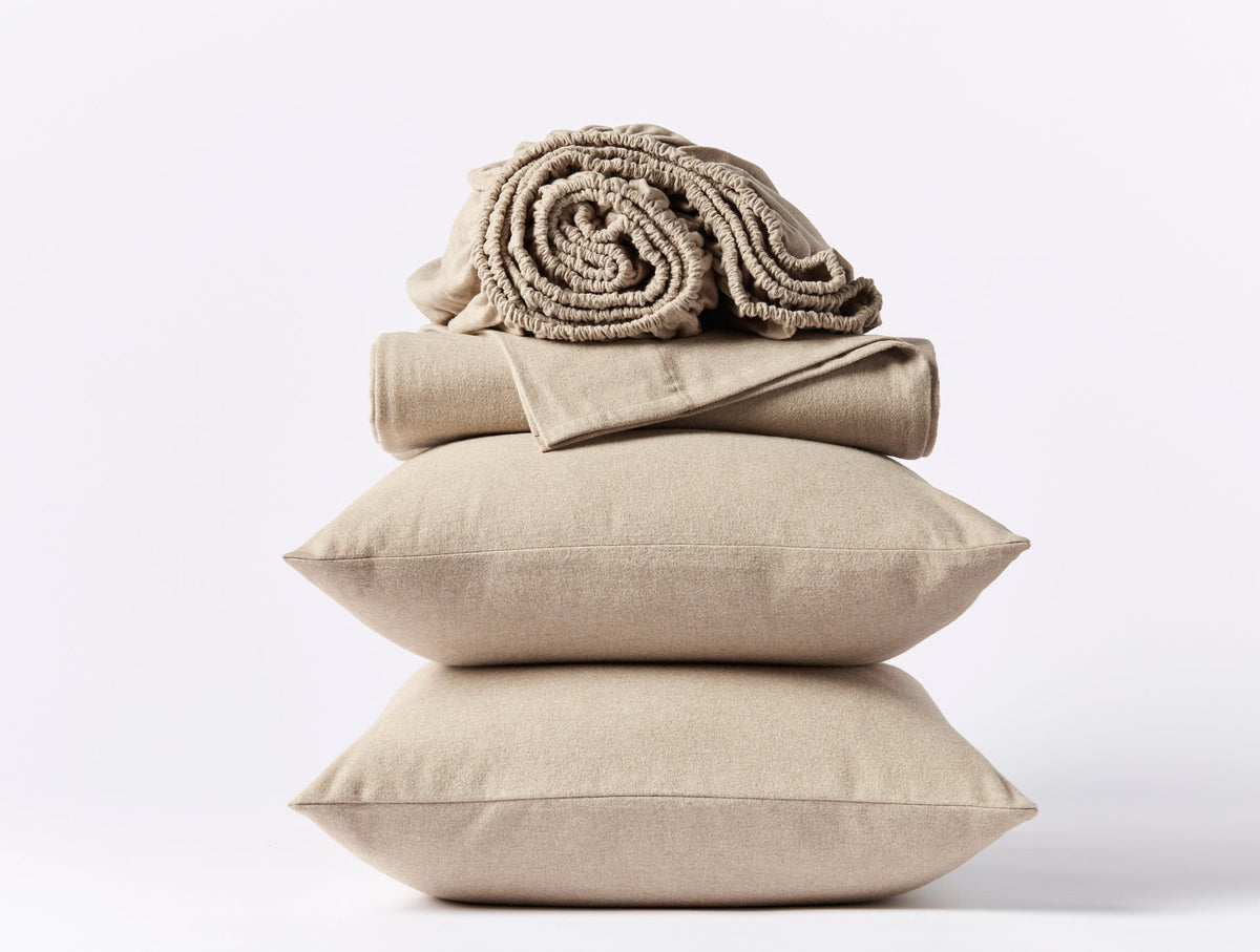 Coyuchi Camel Heather Cloud Brushed Organic Flannel Sheet Set