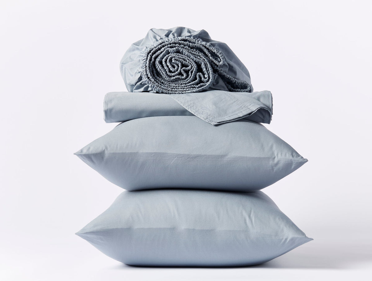 Coyuchi Steel Blue Organic Crinkled Percale Sheet Set