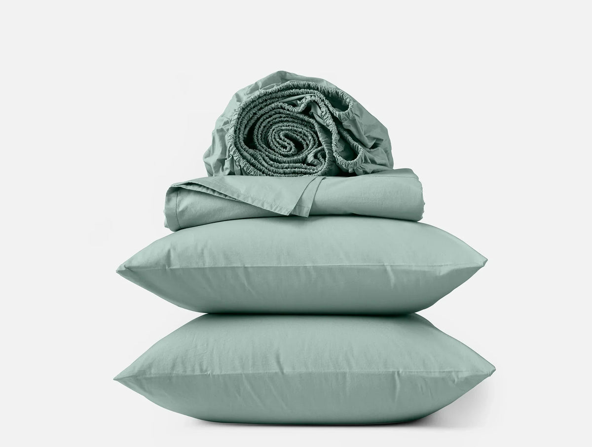 Coyuchi California King Seafoam Refined Organic Percale Sheet Set