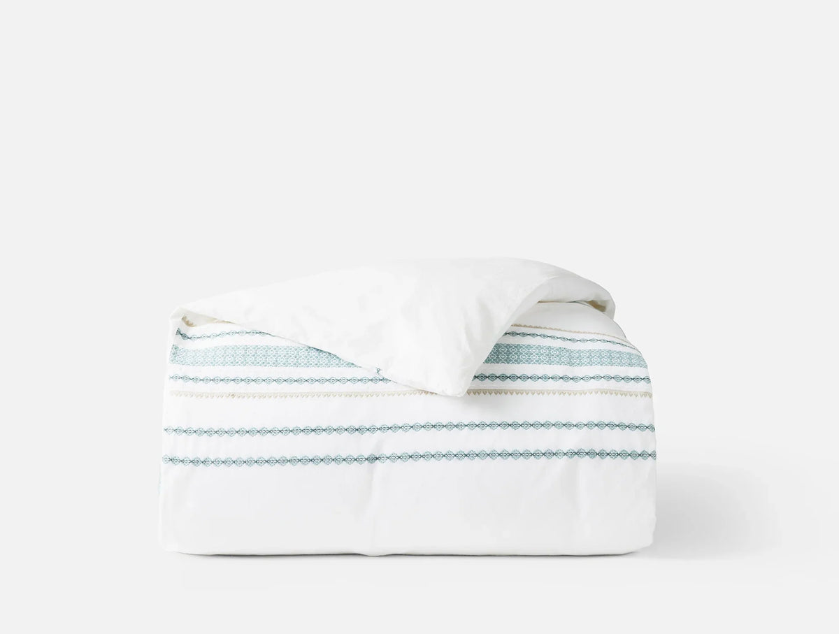 Coyuchi Full Queen Alpine White w Tidal Cabrillo Organic Duvet Cover