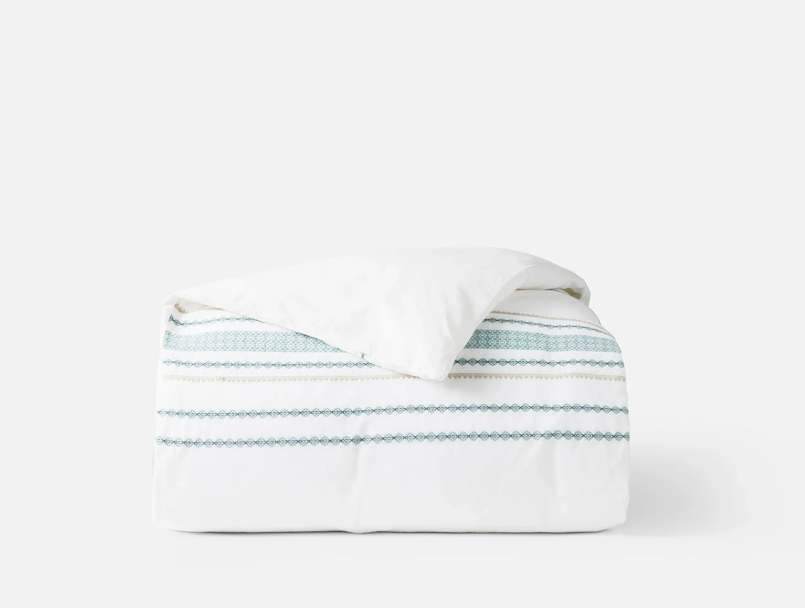 Coyuchi King Cal King Alpine White w Tidal Cabrillo Organic Duvet Cover