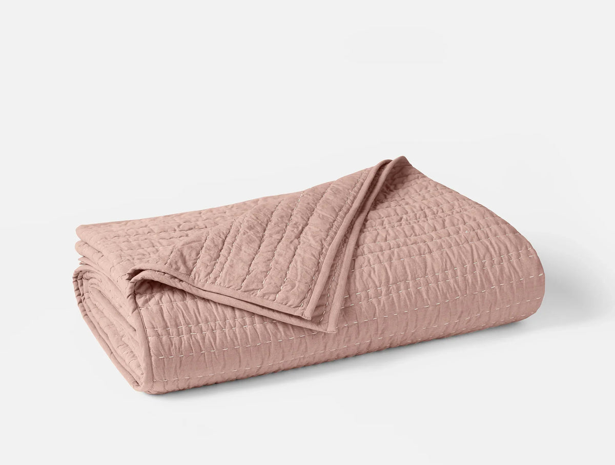 Coyuchi Full Queen Praline Chambray Channel Handstitched Organic Quilt