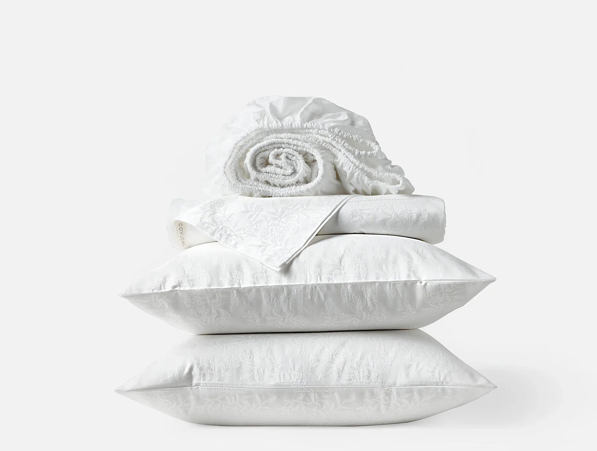 Coyuchi Alpine White Cal King Heirloom Organic Sateen Jacquard Sheet Set