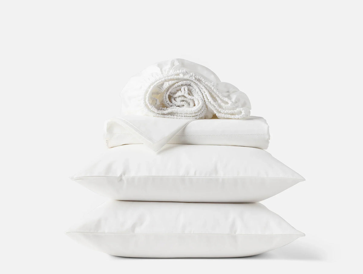 Coyuchi Alpine White Queen Heirloom Organic Sateen Sheet Set